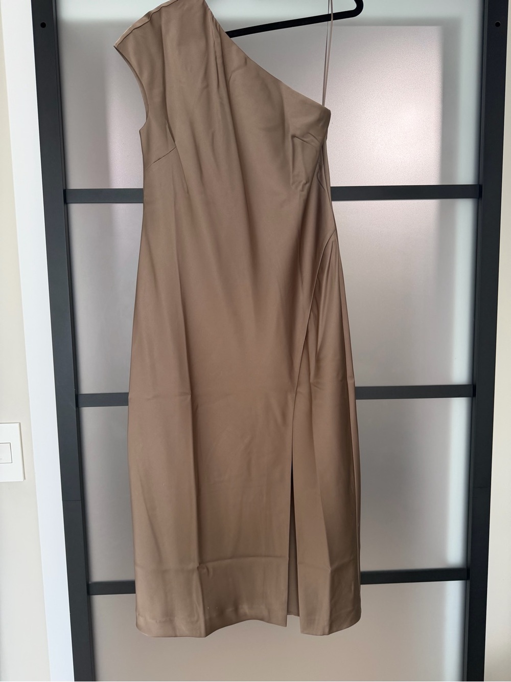 One-Shoulder Taupe Dress - Elegant Asymmetric Midi